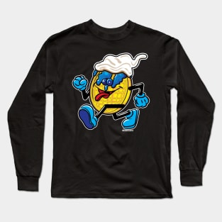 Blueberry Syrup, Blueberries and Whipped Cream Waffle Mascot strutting Long Sleeve T-Shirt